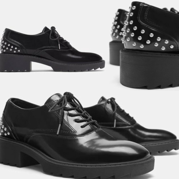 Zara Shoes - Zara Lace-up Flat Non Leather Shoes With Studs